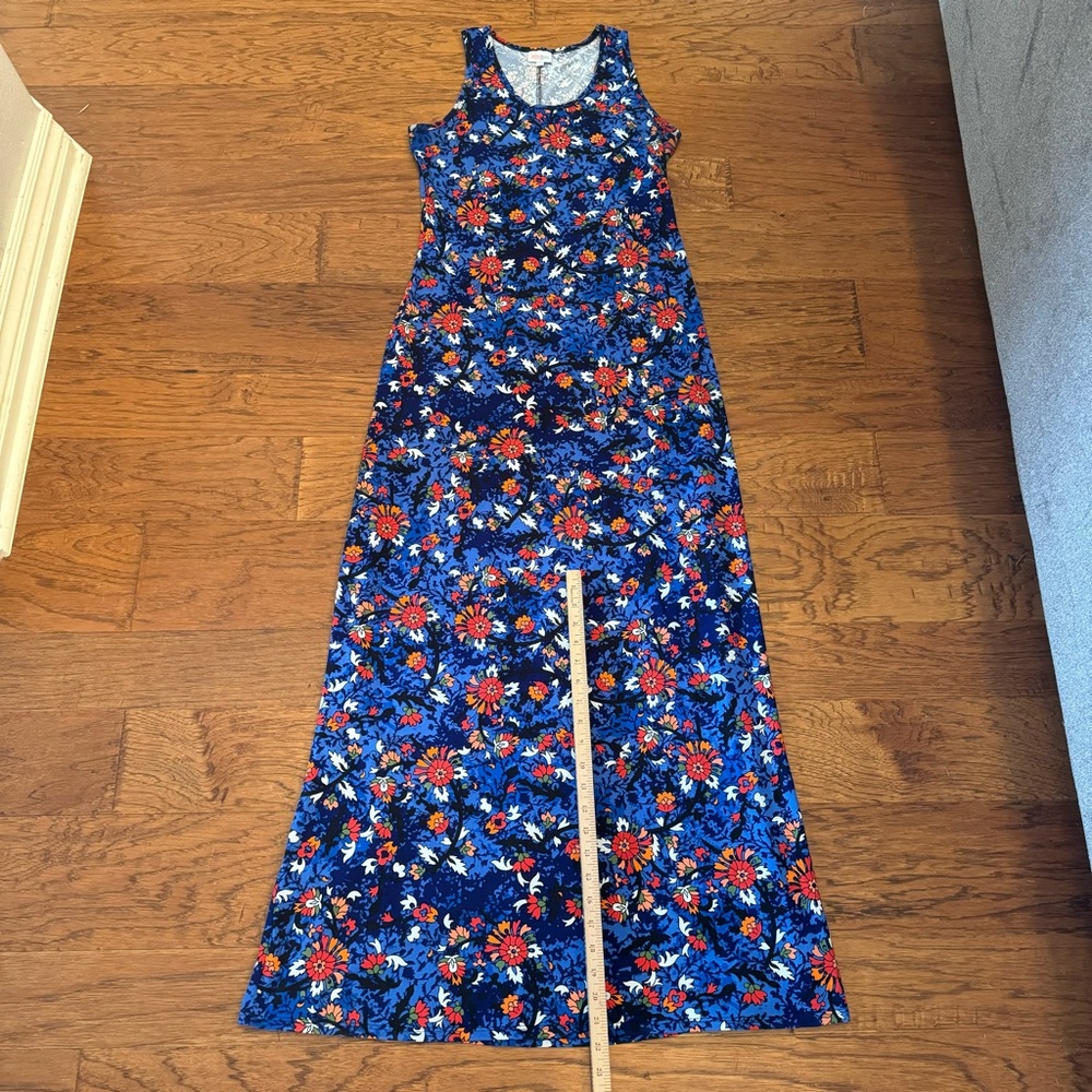 LuLaRoe Dani Floral Sleeveless Floor Length Column Maxi Dress Blue Red Sz MED - Picture 8 of 9